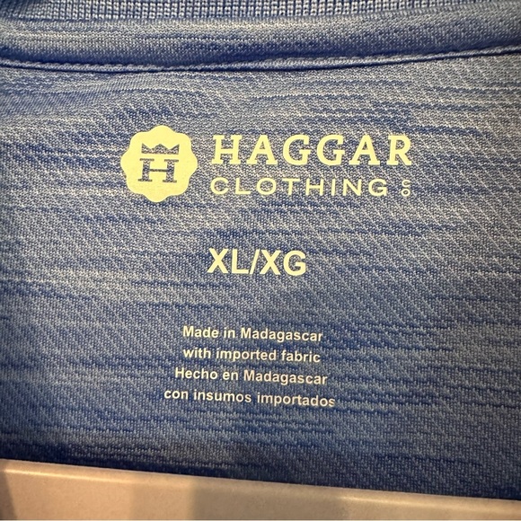 Haggar Golf Polo Mens XL Shirt Palm Tree Print Blue Stretch Performance Tropical - Picture 3 of 7